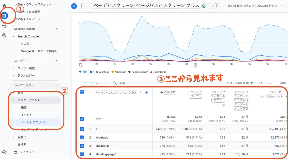GA4でのページ別表示回数