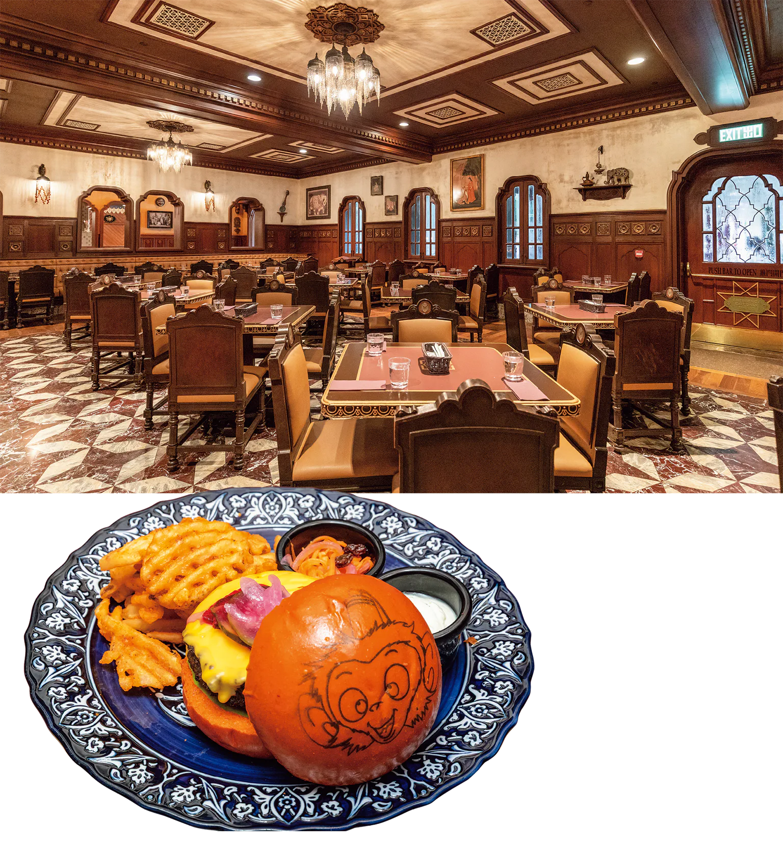 エクスプローラーズ・クラブ・レストランの内観と料理の画像