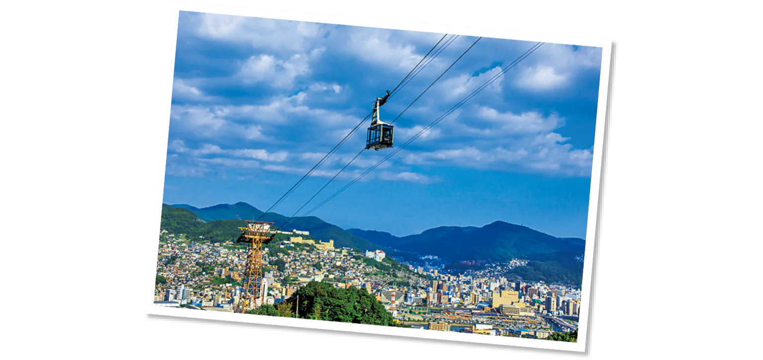 最先端のゴンドラから眺める長崎の街並みの画像