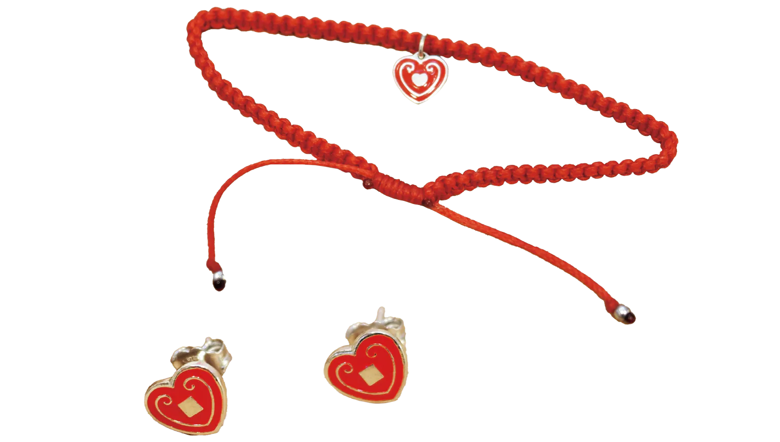 チャームブレスレットとハ ートのピアスの画像