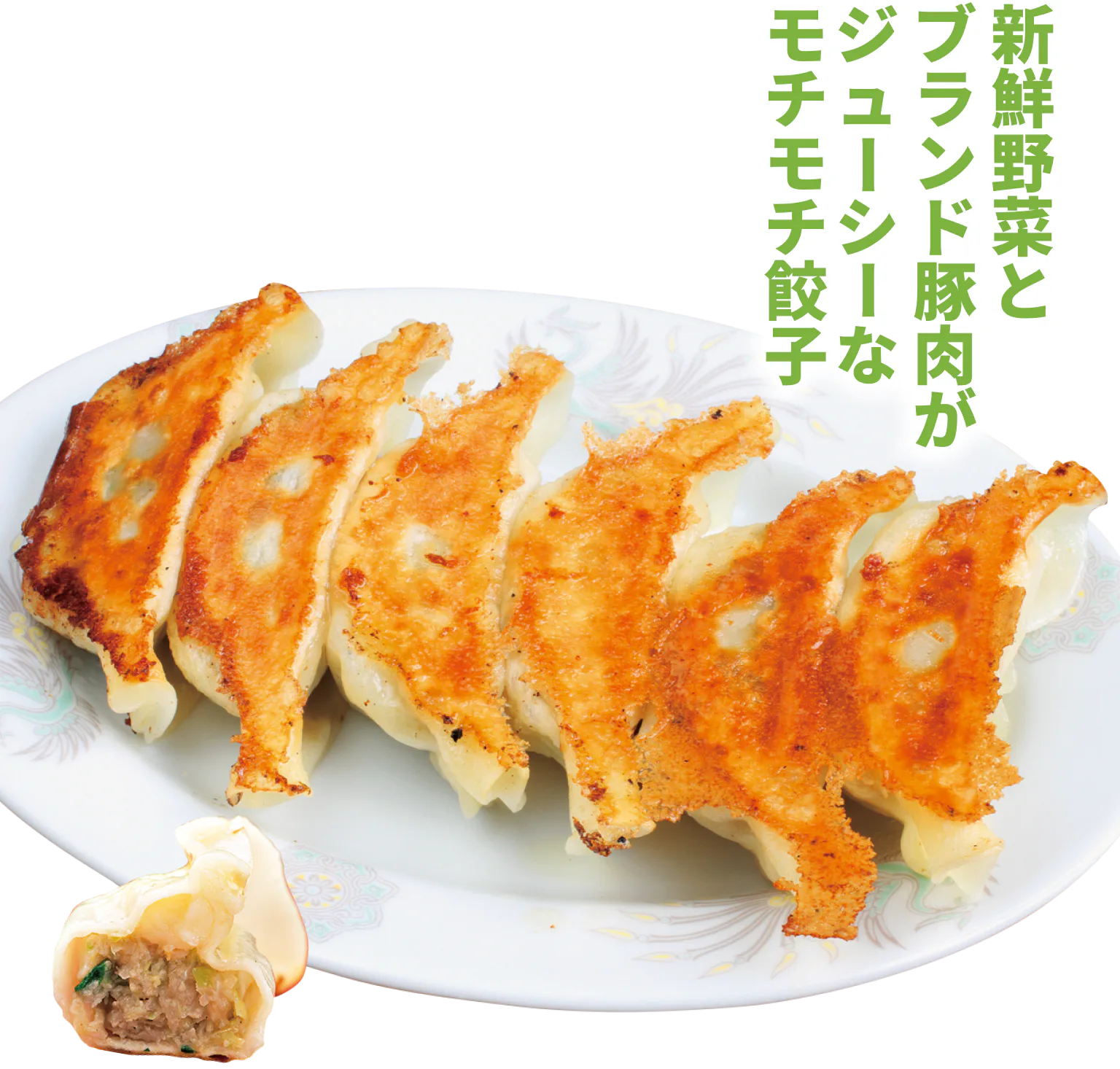 新鮮野菜とブランド豚肉がジューシーなモチモチ餃子