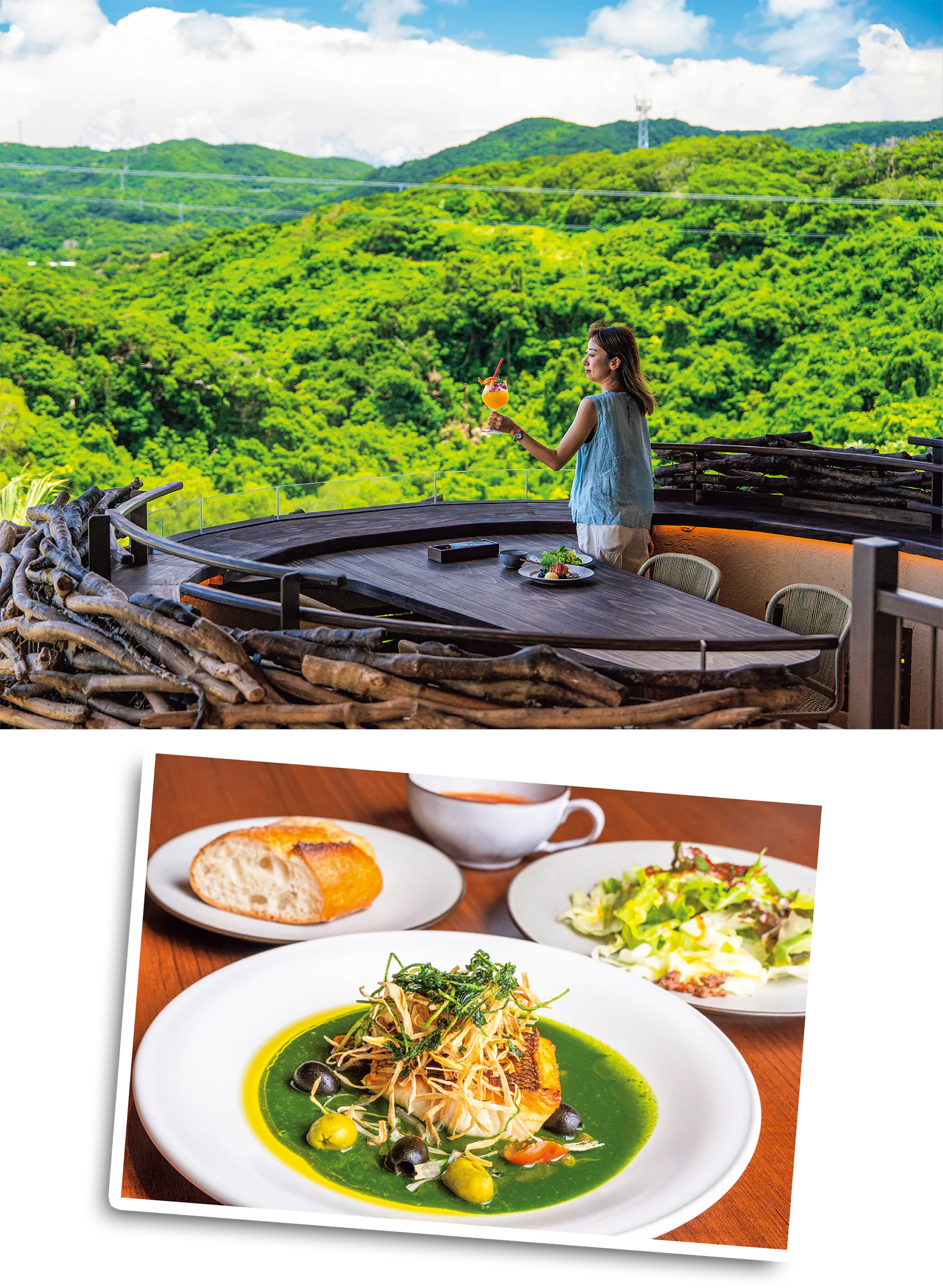 パノラマ ダイニングの画像(上)地元食材料理の画像(下)