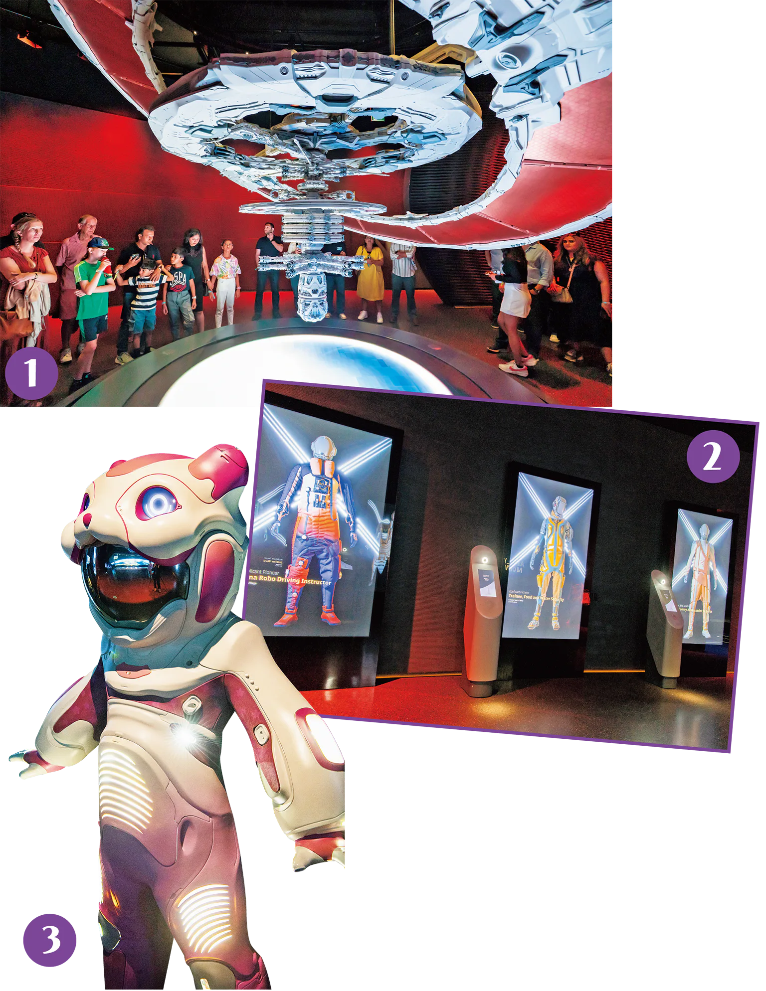 未来博物館の模型や宇宙服の画像