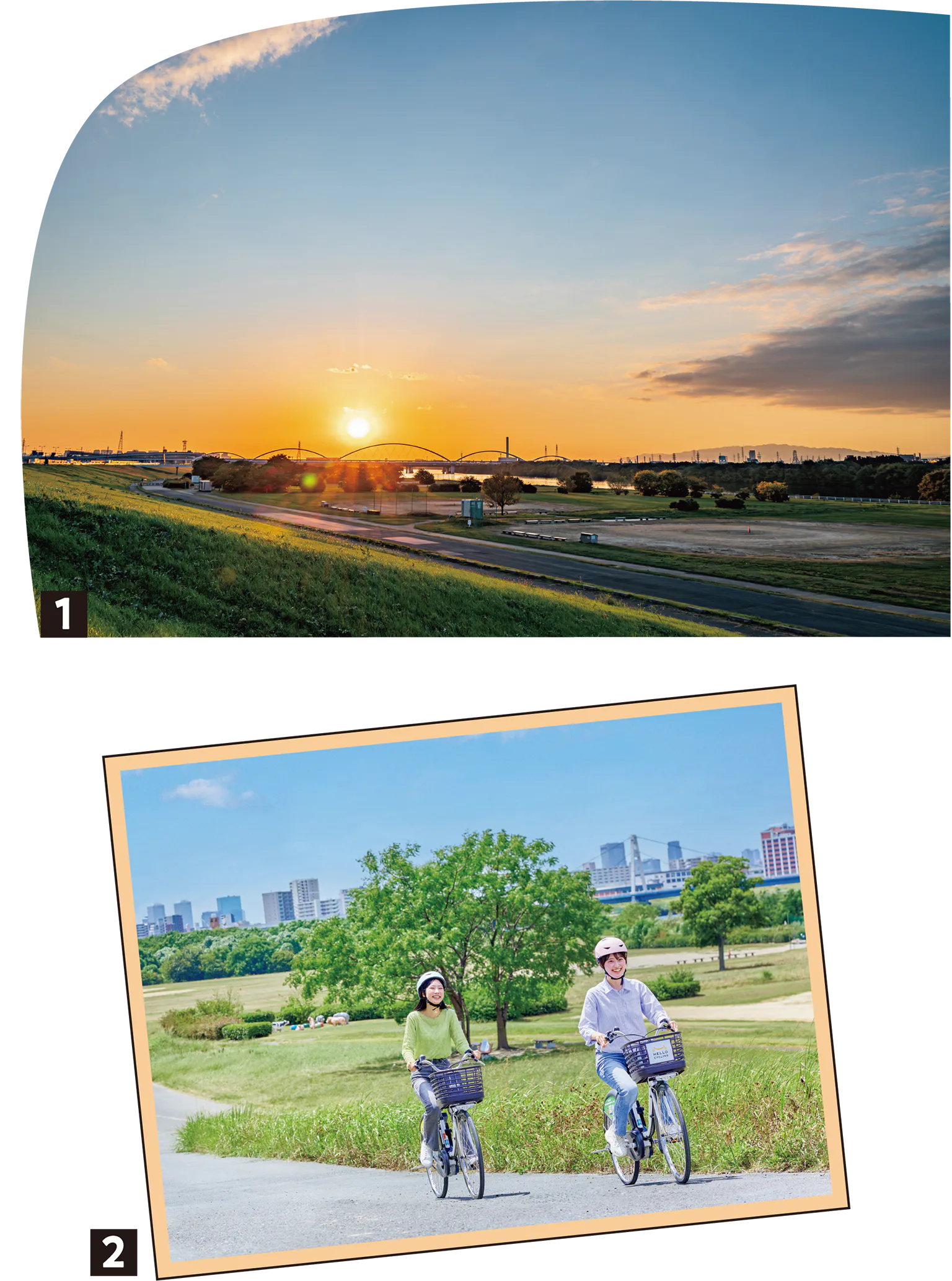 淀川河川公園 外島地区の夕日/サイクリングの画像