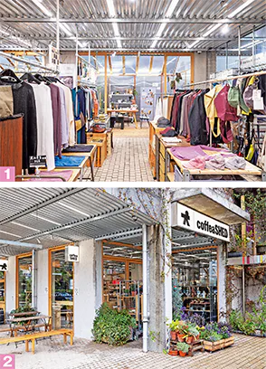 コフィア・シェドの店内画像（写真1）と外観画像（写真2）