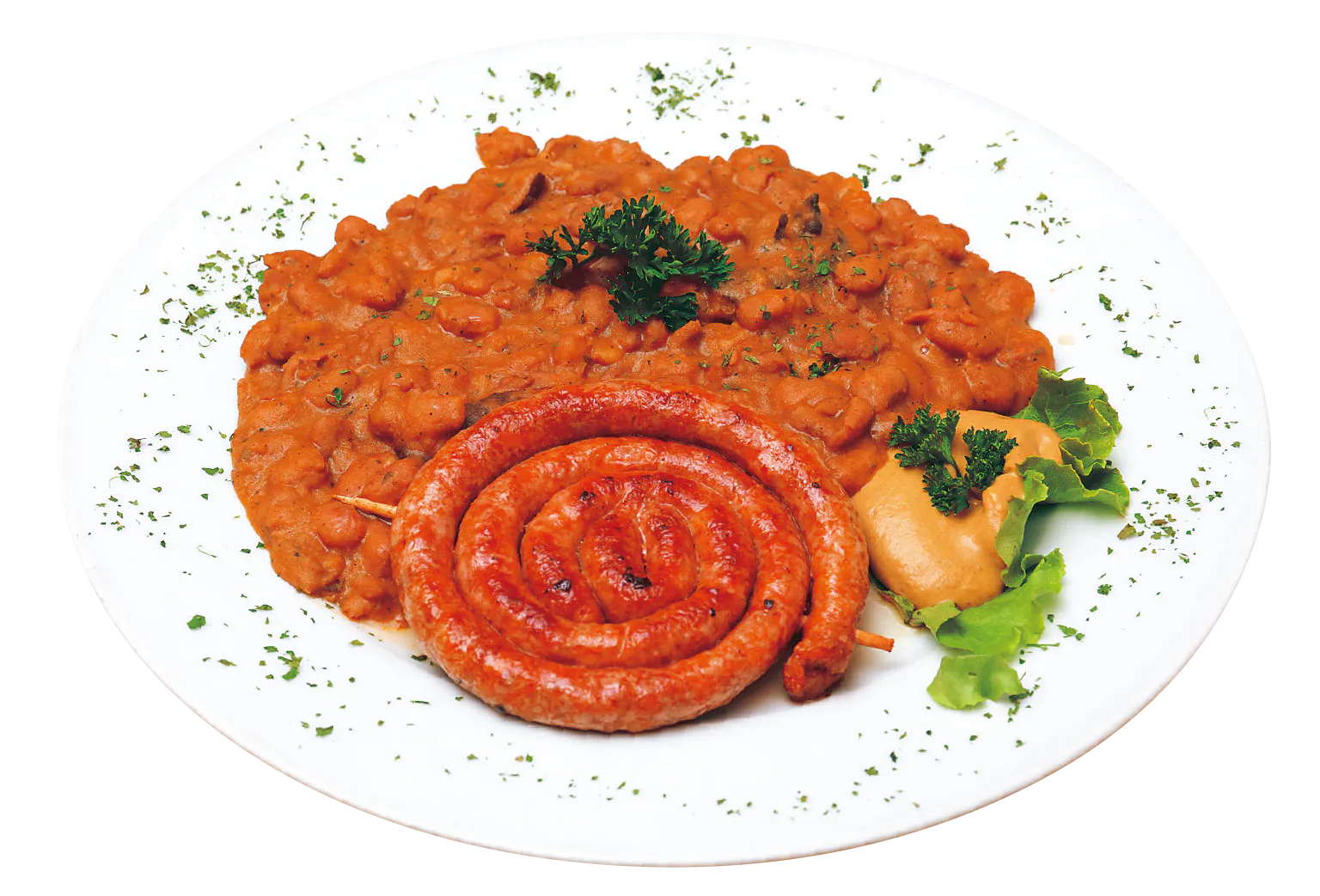 自家製ソーセージのベイクドビーン添えの画像