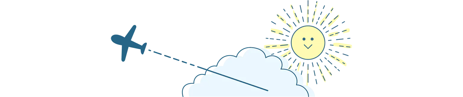 飛行機・雲・太陽のイラスト