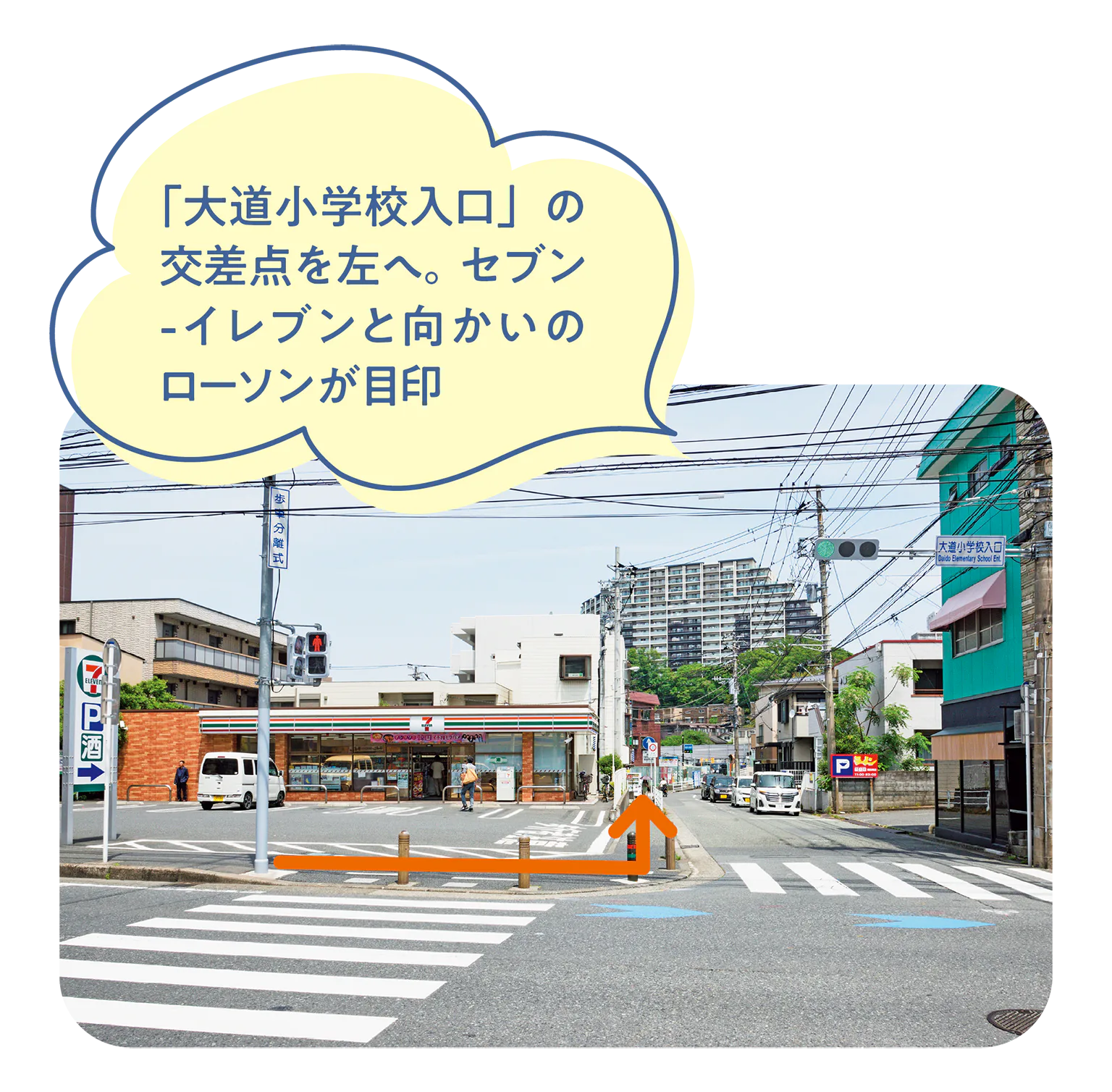 大道小学校入口の交差点の画像