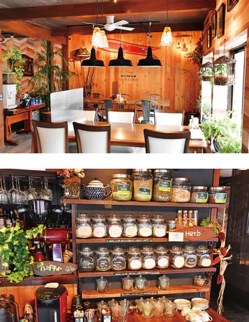 朝ごはん午後ごはんYAMAIROの店内とハーブティーコーナーの画像