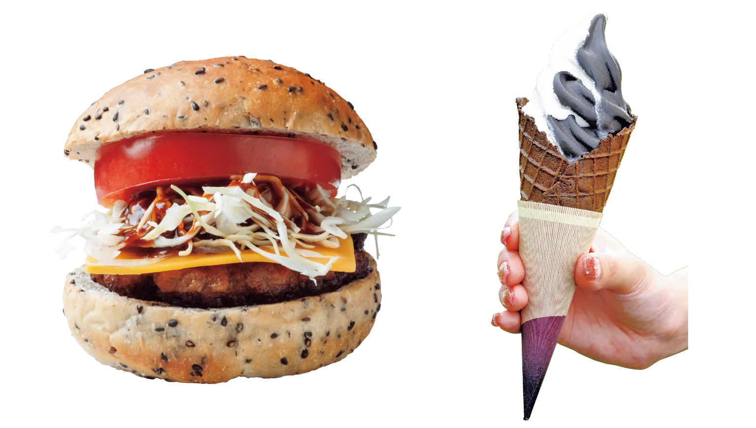 ナイタイテラスのナイタイバーガーBBQソース、ソフトクリームの画像