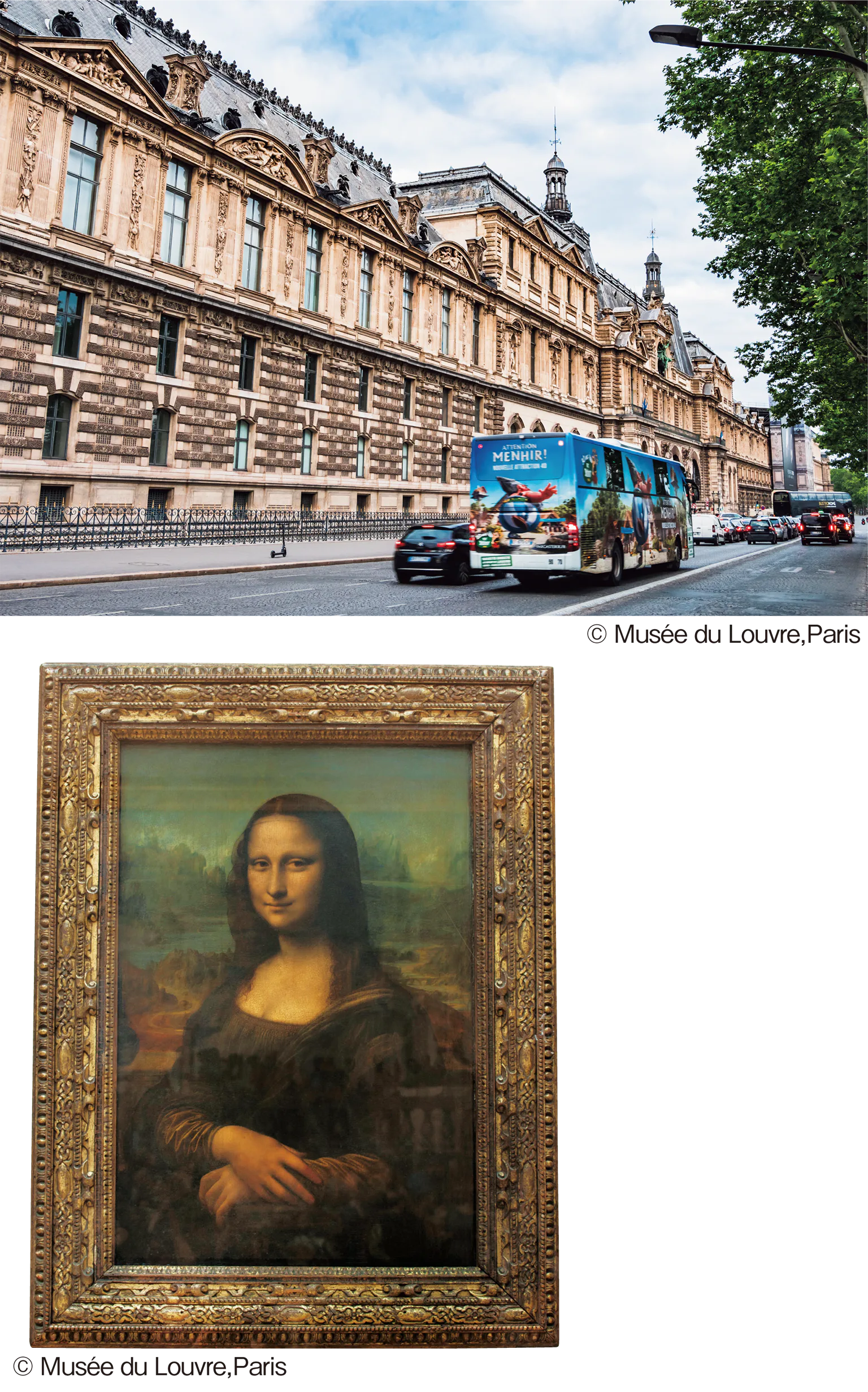 ルーブル美術館の外観と『モナリザ』の画像