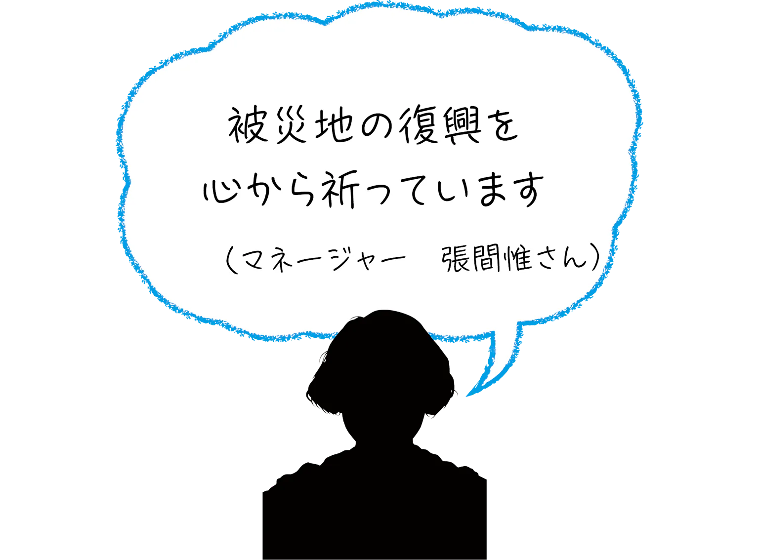 被災地の復興を心から祈っています（マネージャー　張間惟さん）