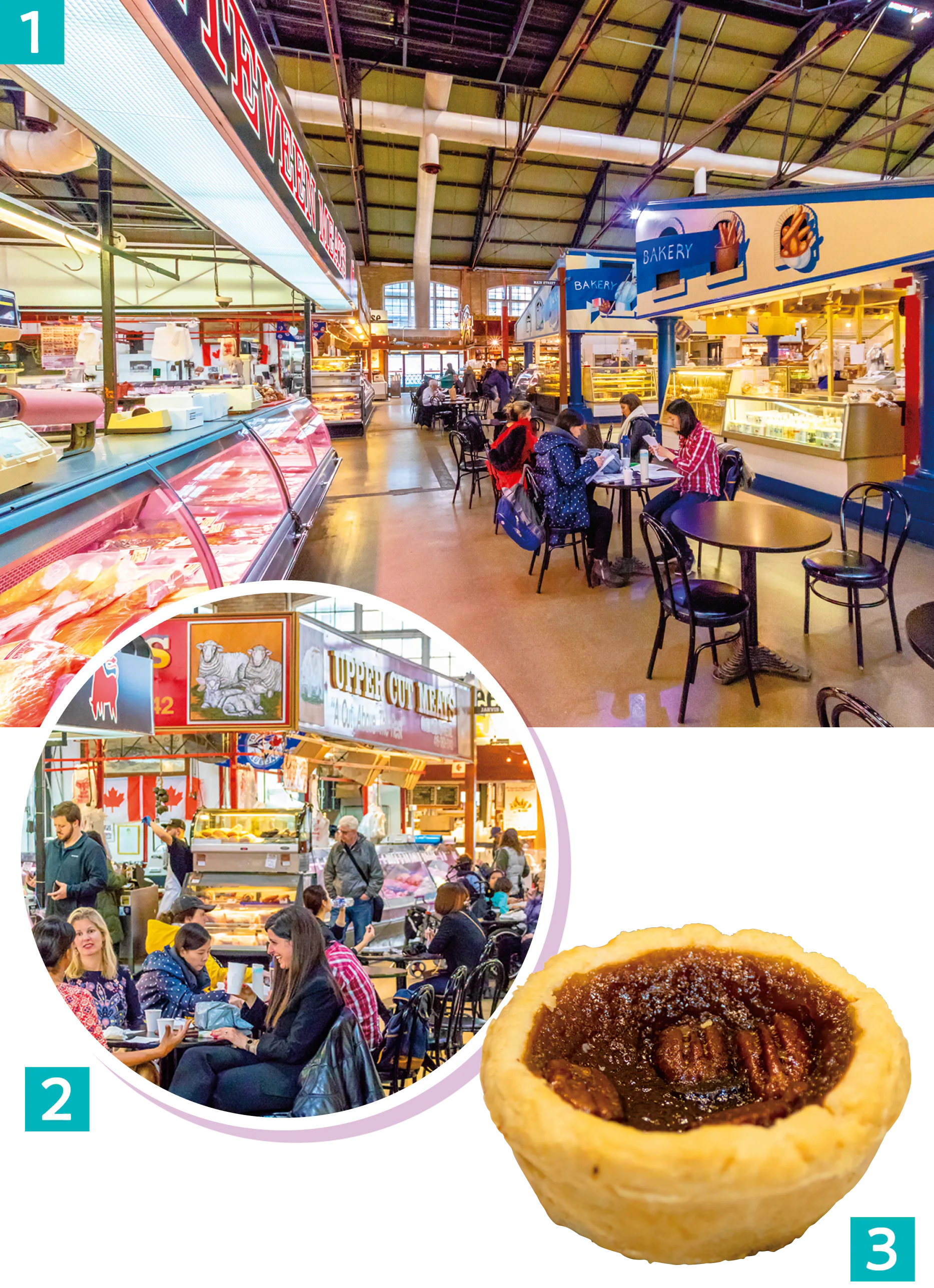 セント・ローレンス・マーケットの内部や料理の画像