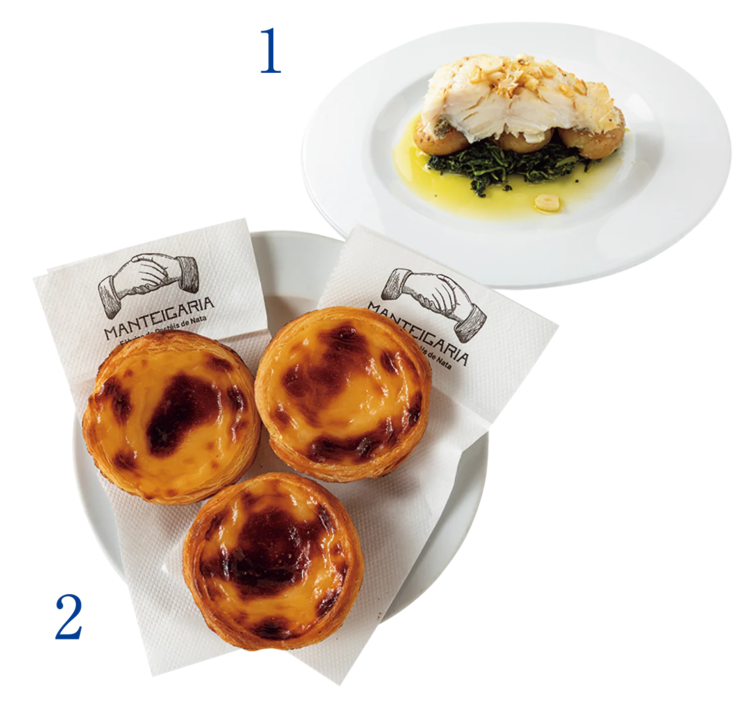 バカリャウ料理とパステイス・デ・ナタの画像