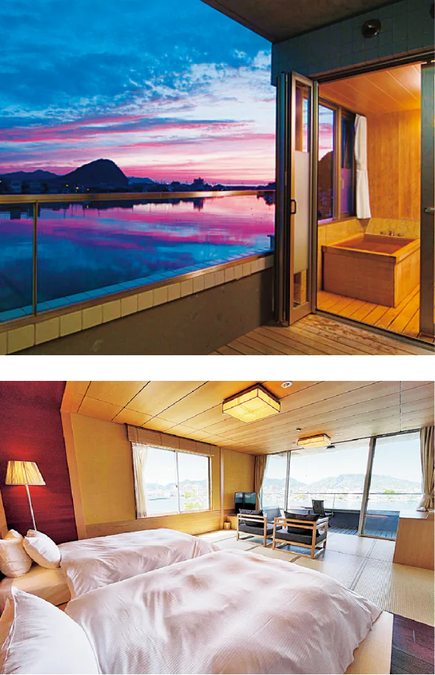 萩八景 雁嶋別荘のお風呂、客室の画像