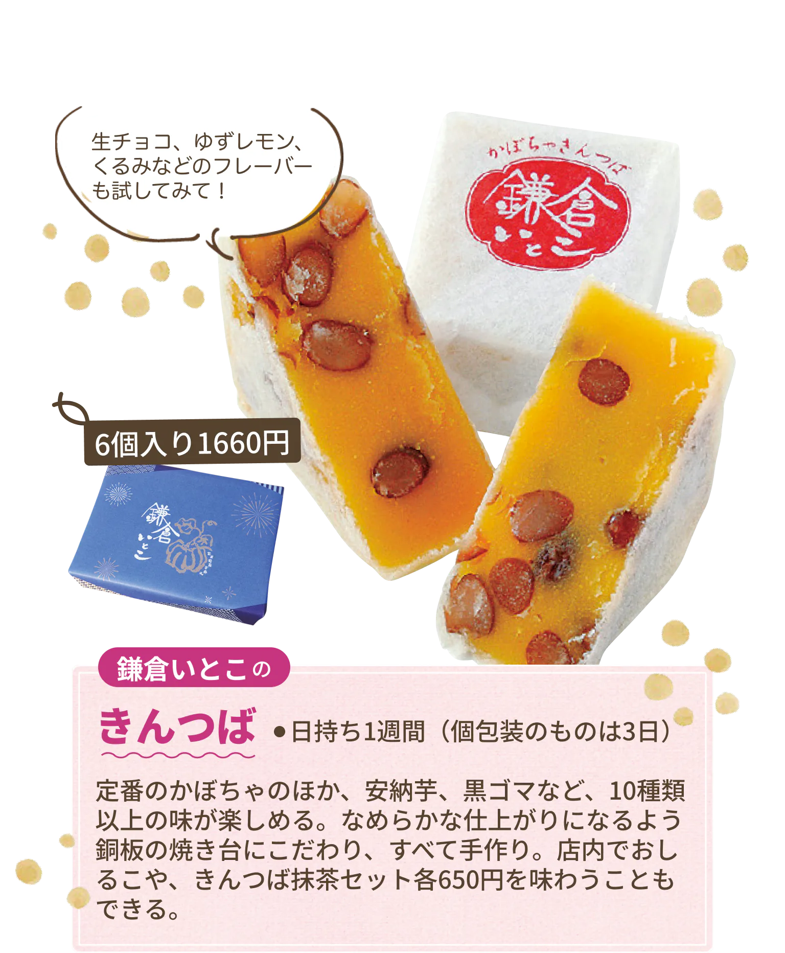 鎌倉いとこのきんつば　生チョコ、ゆずレモン、くるみなどのフレーバーも試してみて！