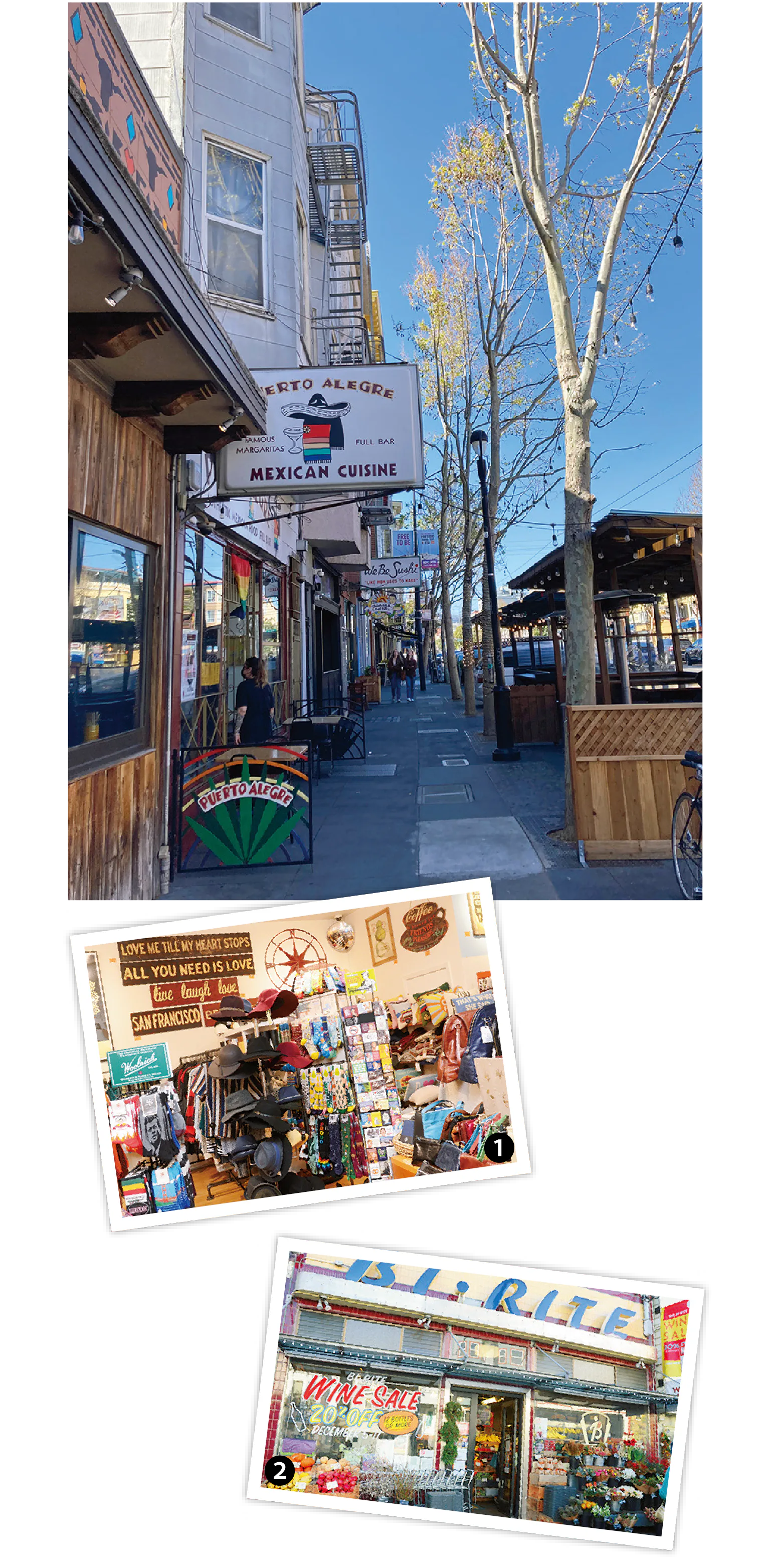 ➊キュートなアイテムが豊富な「セラピー・ストアーズ」／➋ロハスなアイテムが並ぶ人気スーパーの「バイ・ライト」