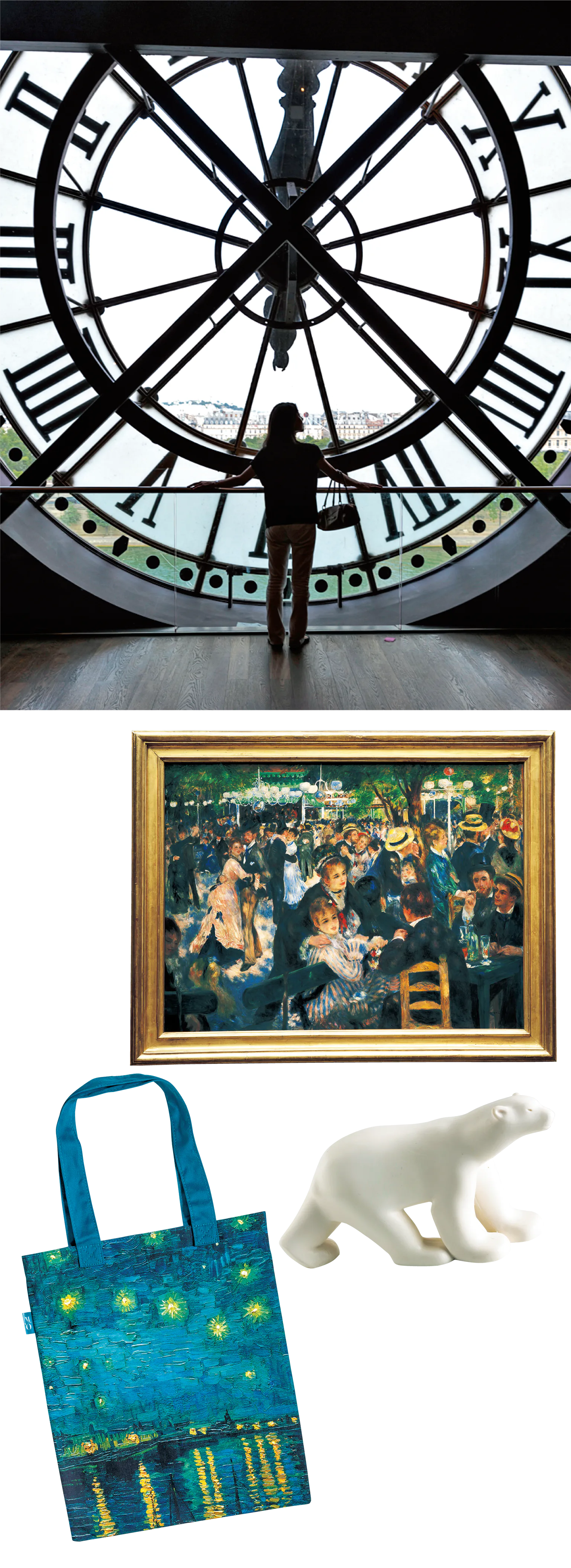 フォトスポットの大時計裏とオルセー美術館の絵画とアートグッズの画像