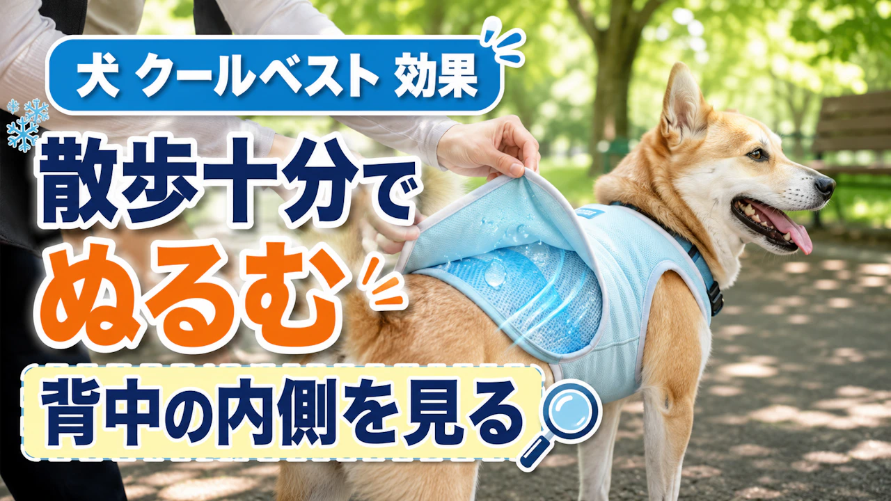 犬 クールベスト 効果散歩十分でぬるむ背中の内側を見る