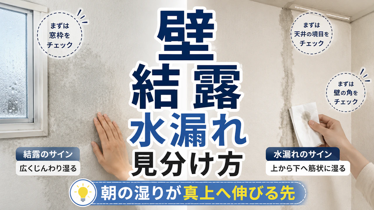 壁 結露 水漏れ 見分け方朝の湿りが真上へ伸びる先