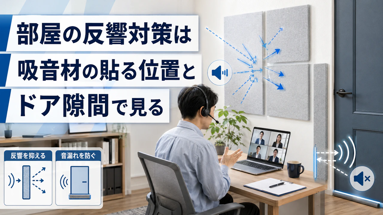 部屋の反響対策は吸音材の貼る位置とドア隙間で見る
