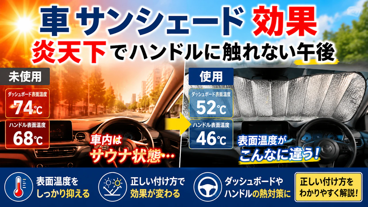 車 サンシェード 効果炎天下でハンドルに触れない午後