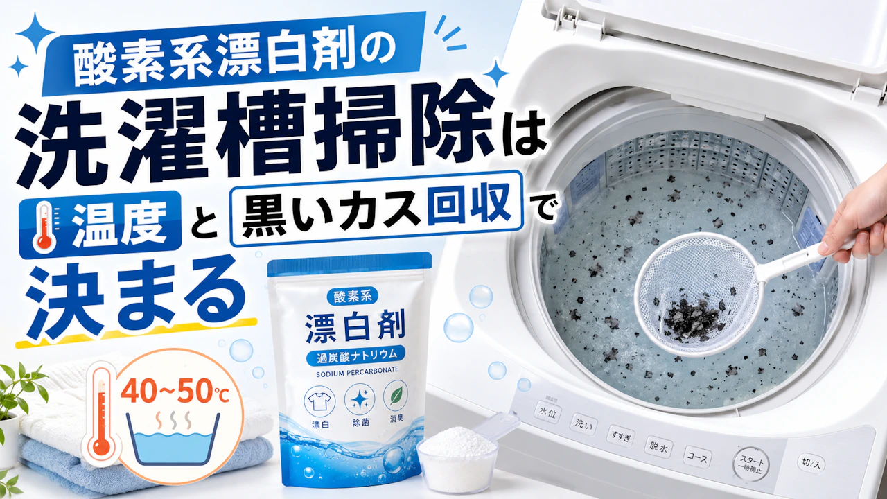 酸素系漂白剤の洗濯槽掃除は温度と黒いカス回収で決まる