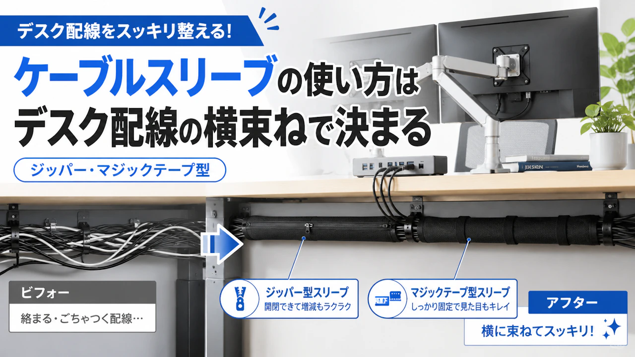 ケーブルスリーブの使い方はデスク配線の横束ねで決まる