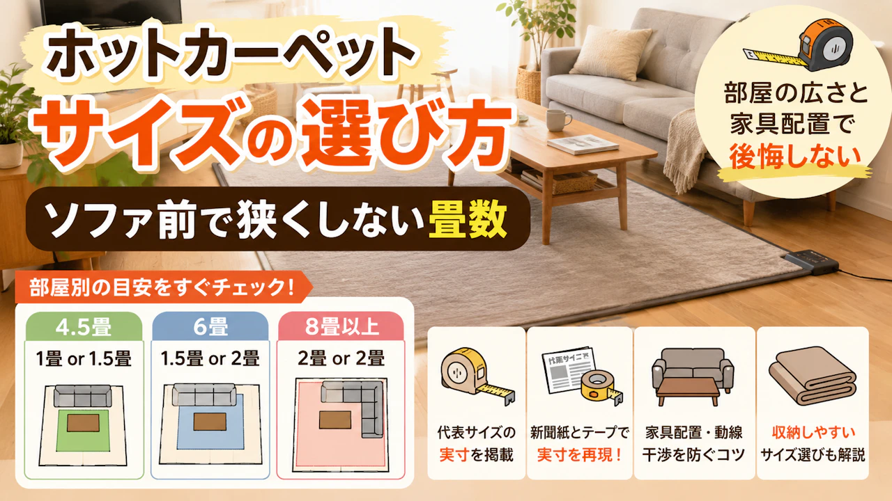 ホットカーペット サイズの選び方 ソファ前で狭くしない畳数