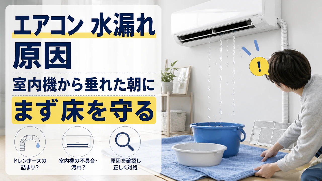 エアコン 水漏れ 原因室内機から垂れた朝にまず床を守る