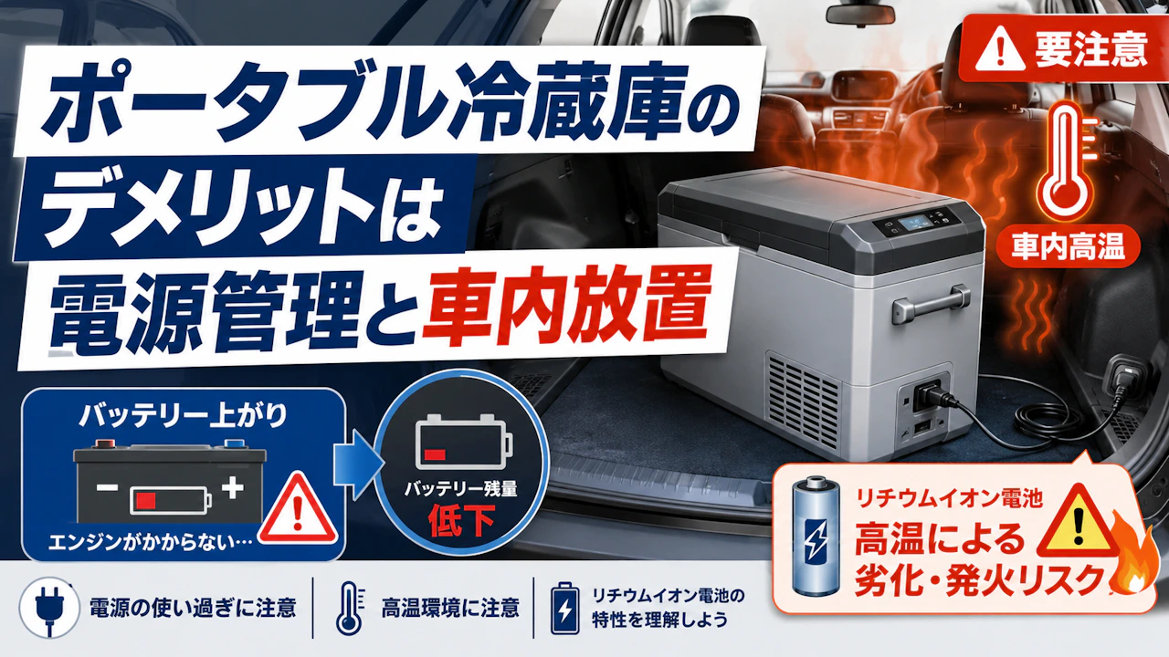 ポータブル冷蔵庫のデメリットは電源管理と車内放置
