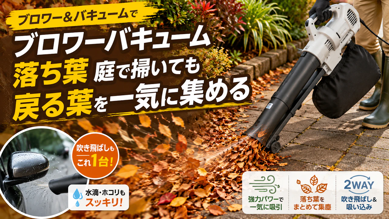 ブロワーバキューム 落ち葉 庭で掃いても戻る葉を一気に集める