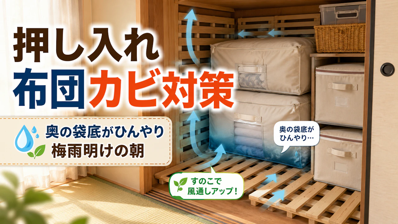 押し入れ布団カビ対策奥の袋底がひんやり梅雨明けの朝