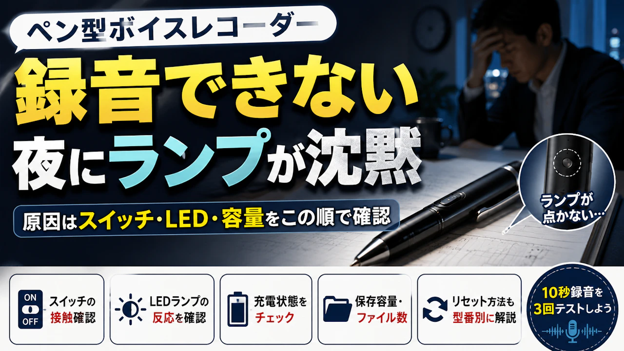 ペン型ボイスレコーダー録音できない夜にランプが沈黙