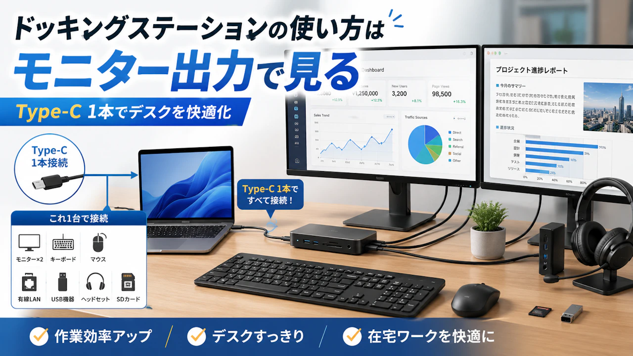 ドッキングステーションの使い方はモニター出力で見る