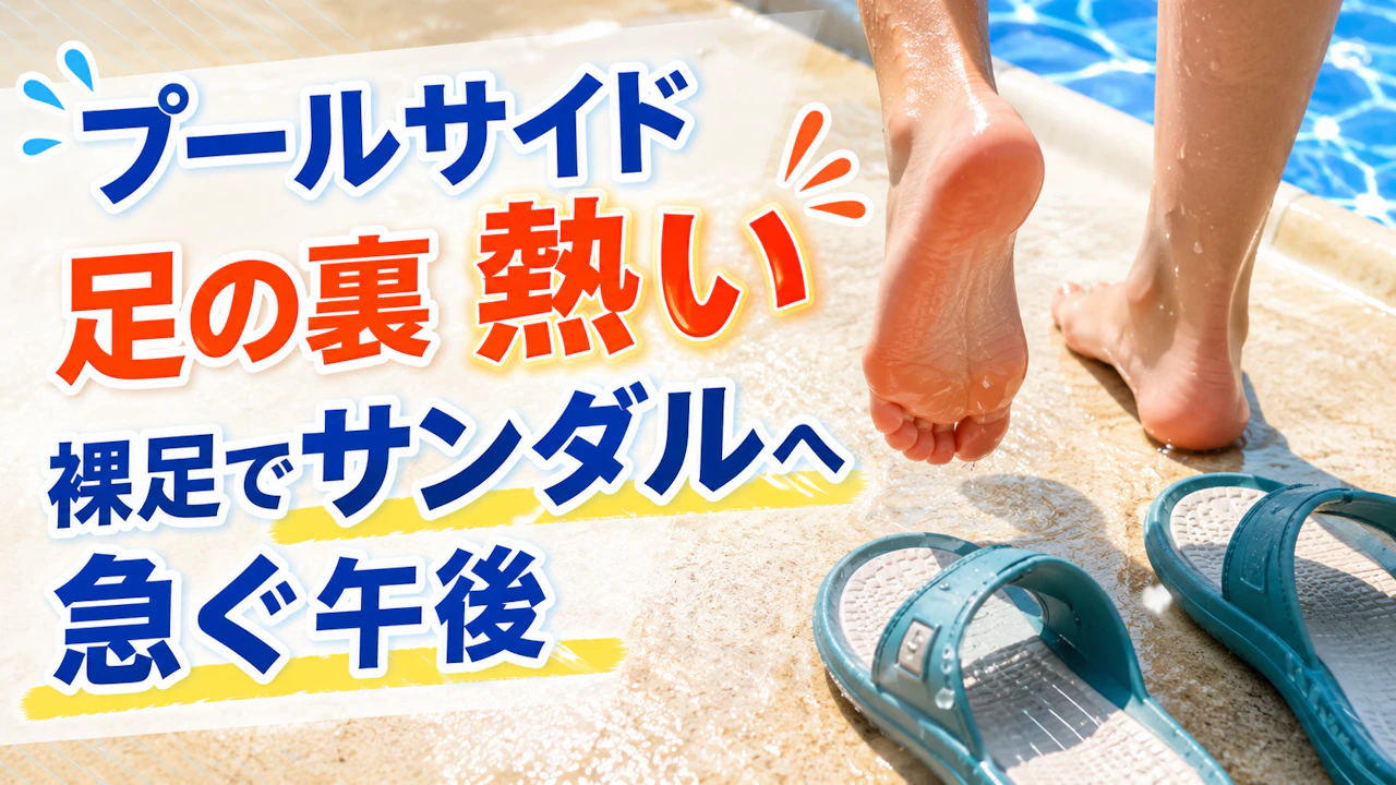 プールサイド 足の裏 熱い裸足でサンダルへ急ぐ午後