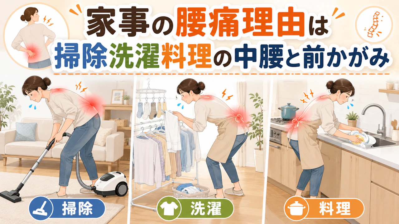 家事の腰痛理由は掃除洗濯料理の中腰と前かがみ