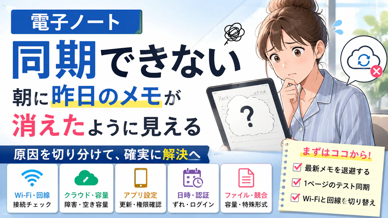 電子ノート 同期できない朝に昨日のメモが消えたように見える