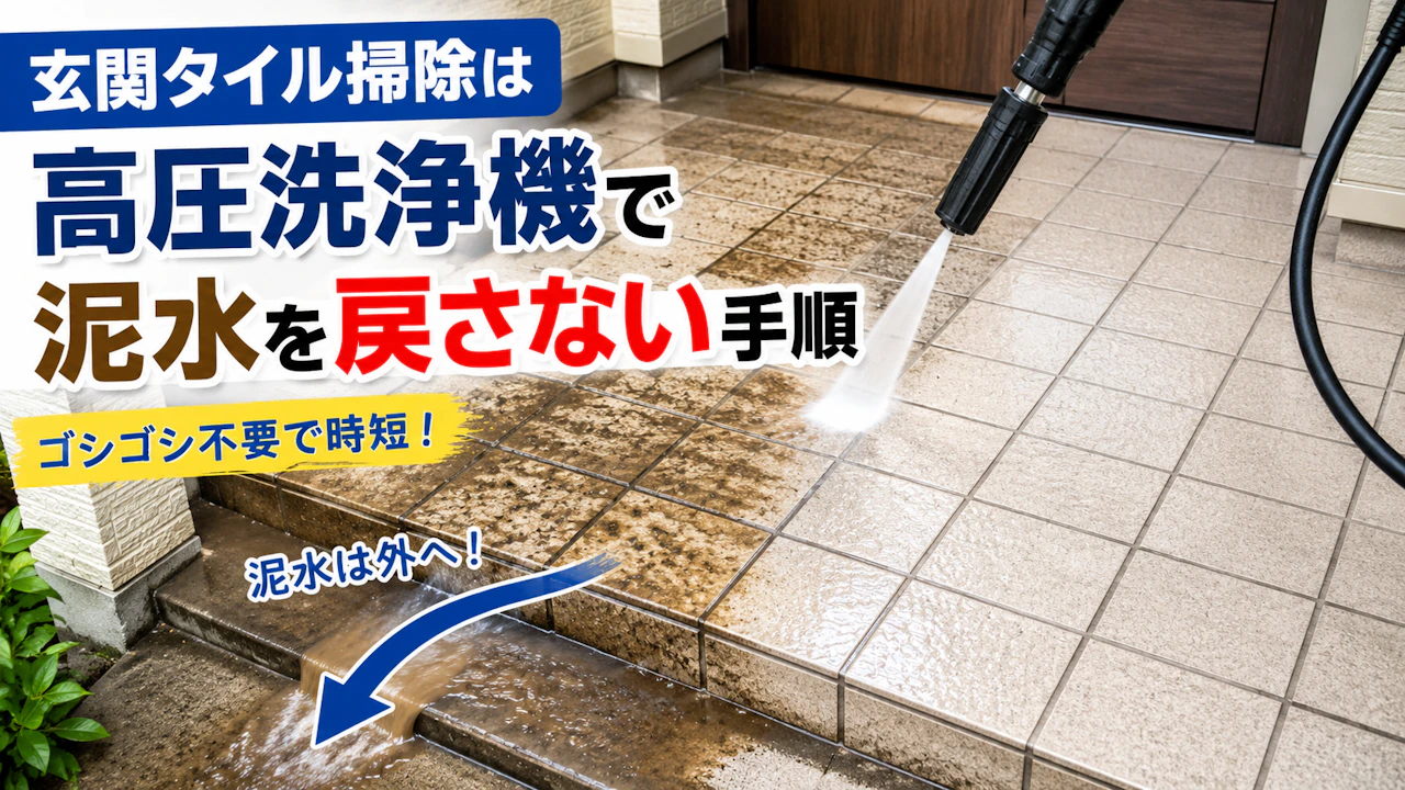 玄関タイル掃除は高圧洗浄機で泥水を戻さない手順