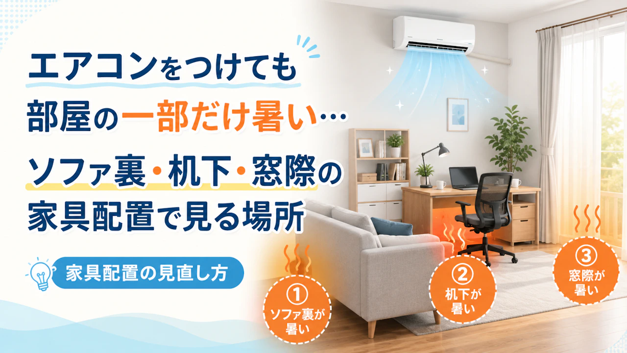 エアコンをつけても部屋の一部だけ暑い…ソファ裏・机下・窓際の家具配置で見る場所