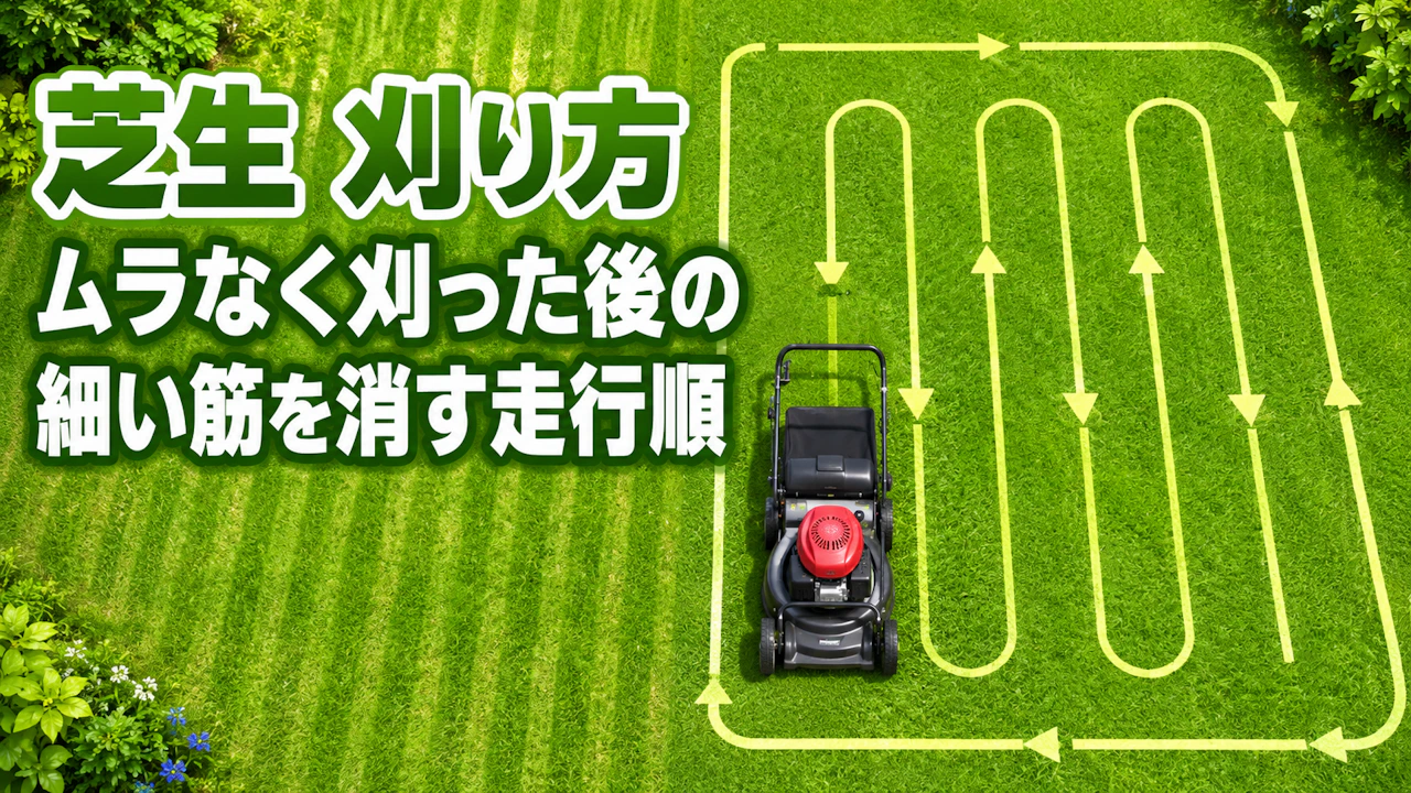 芝生 刈り方 ムラなく刈った後の細い筋を消す走行順