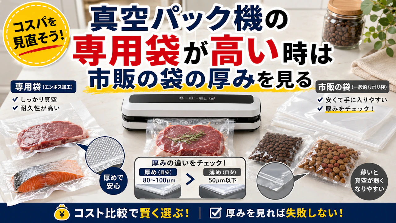 真空パック機の専用袋が高い時は市販の袋の厚みを見る