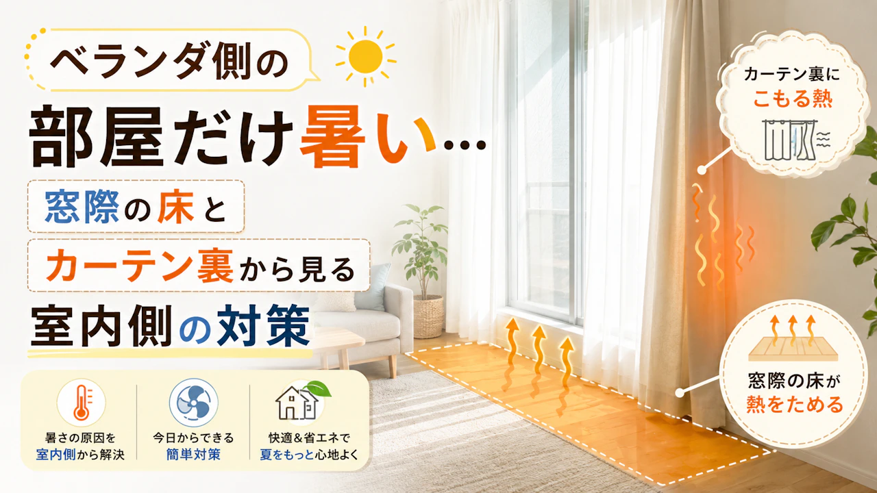ベランダ側の部屋だけ暑い…窓際の床とカーテン裏から見る室内側の対策