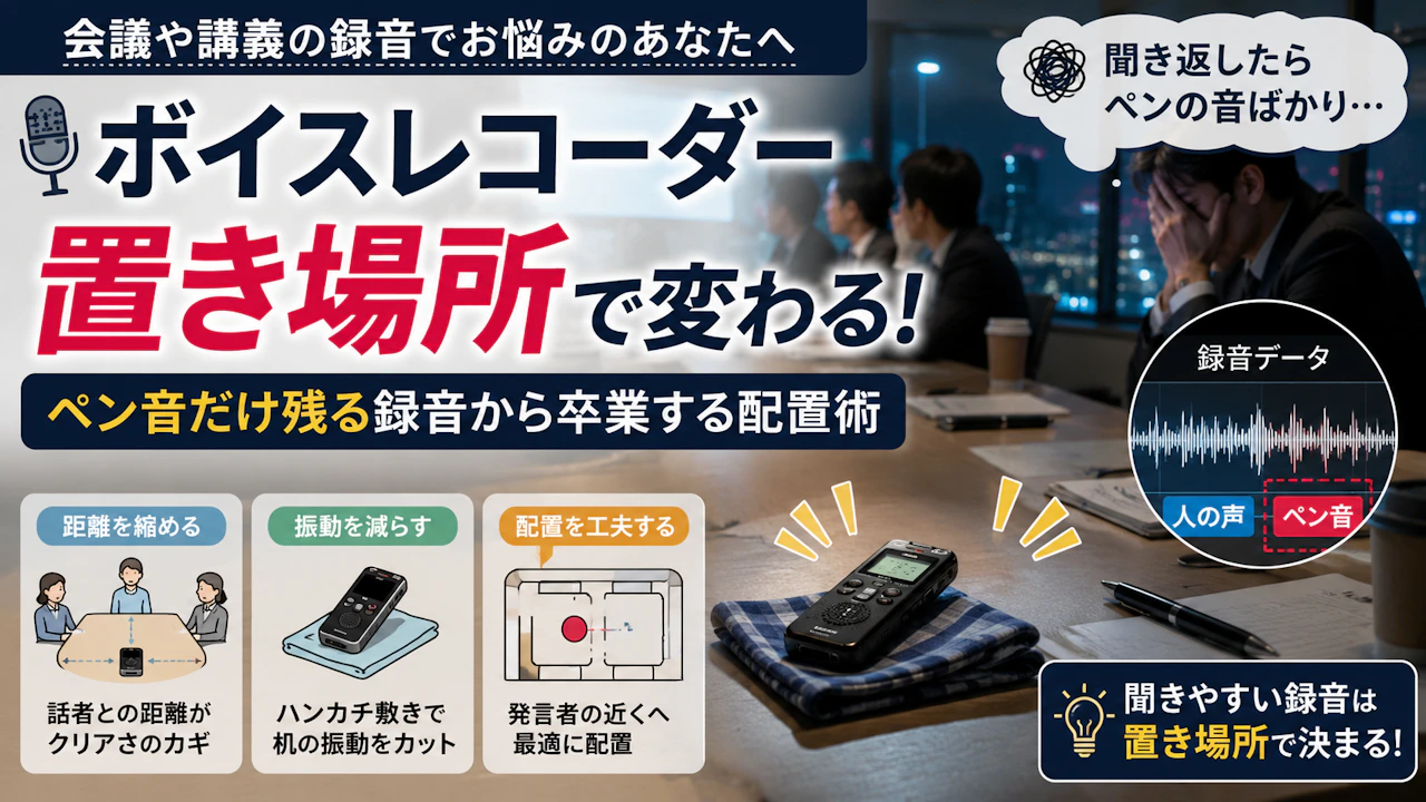ボイスレコーダー置き場所会議でペン音だけ残る録音後の夜