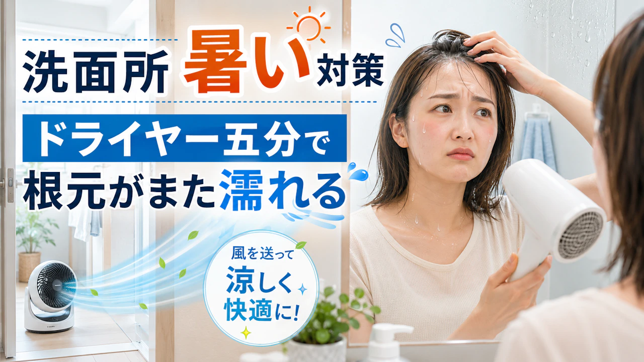 洗面所 暑い 対策ドライヤー五分で根元がまた濡れる