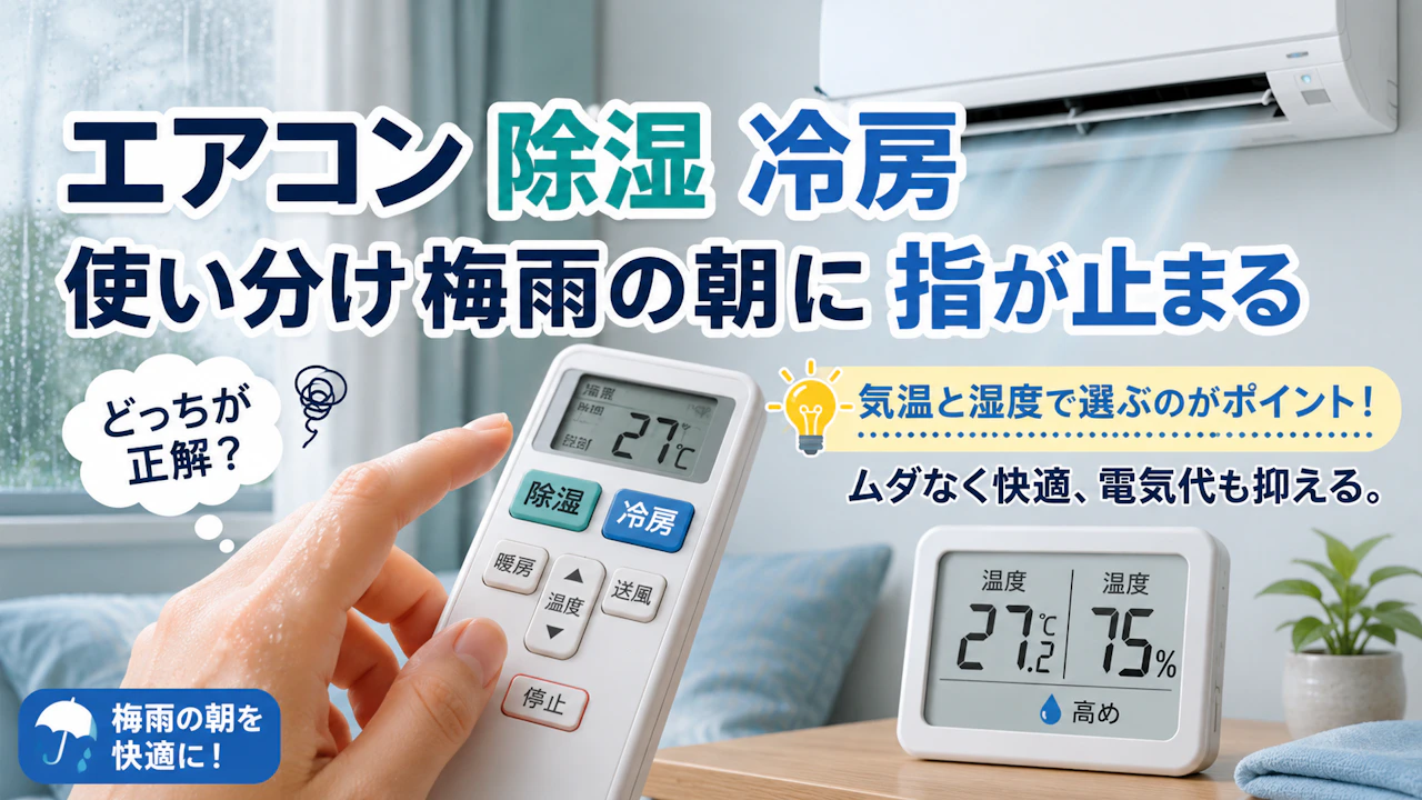 エアコン 除湿 冷房 使い分け梅雨の朝に指が止まる