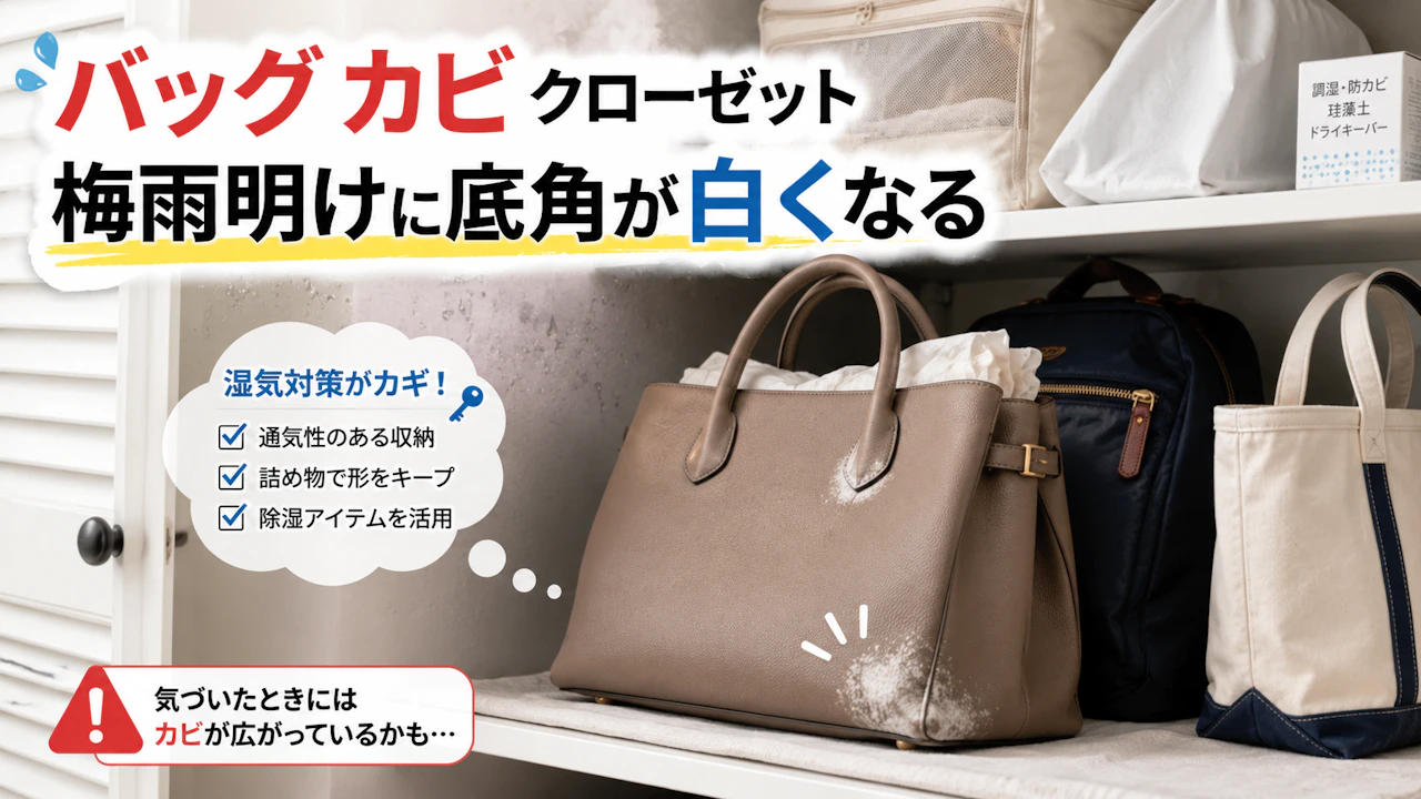 バッグ カビ クローゼット梅雨明けに底角が白くなる
