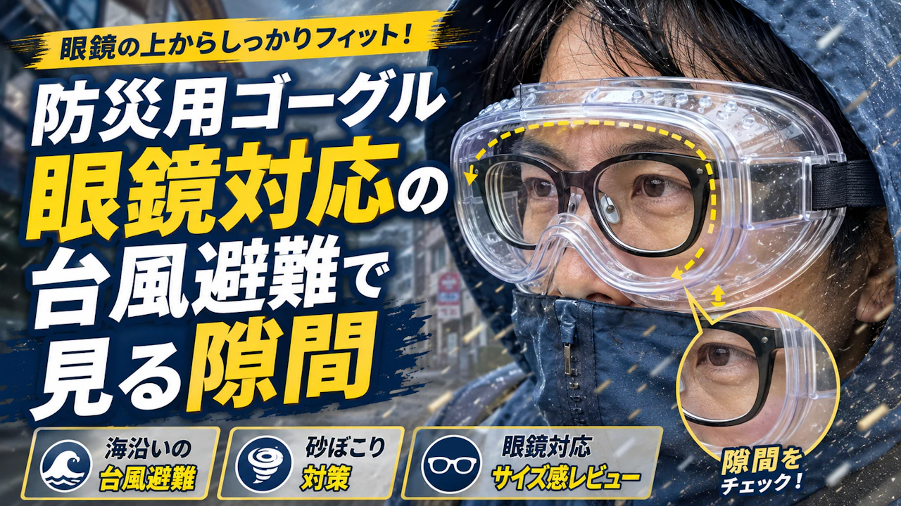 防災用ゴーグル眼鏡対応の台風避難で見る隙間