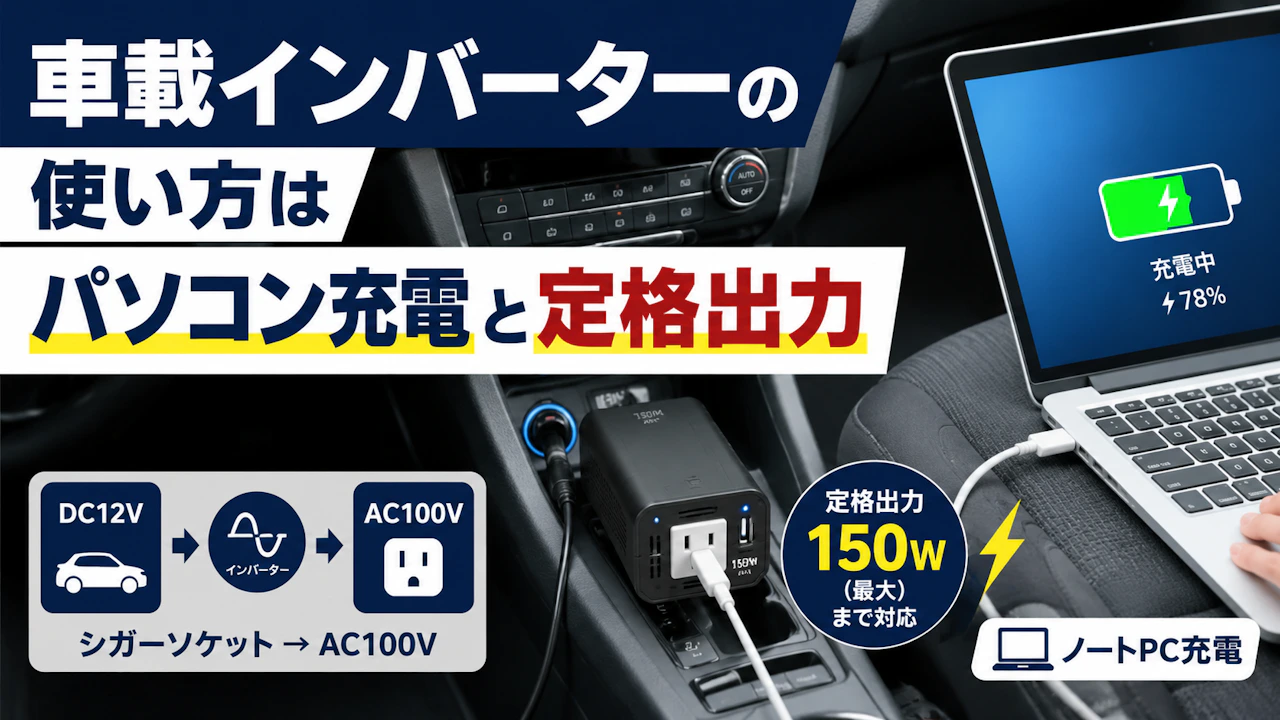 車載インバーターの使い方はパソコン充電と定格出力