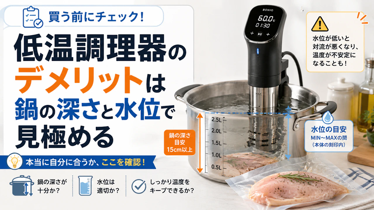 低温調理器のデメリットは鍋の深さと水位で見極める